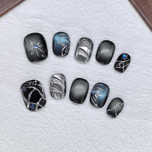 原创【幻彩星芒】爆闪秋日显白辣妹蓝色系手工复古立体鎏金穿戴甲