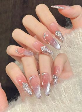 手工穿戴甲【杨梅冰】氛围感爆闪冰透紫色侧光猫眼碎闪美甲贴片