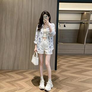 初秋套装女款爆款时尚新款高级感防晒衬衫牛仔短裤小个子两件套潮