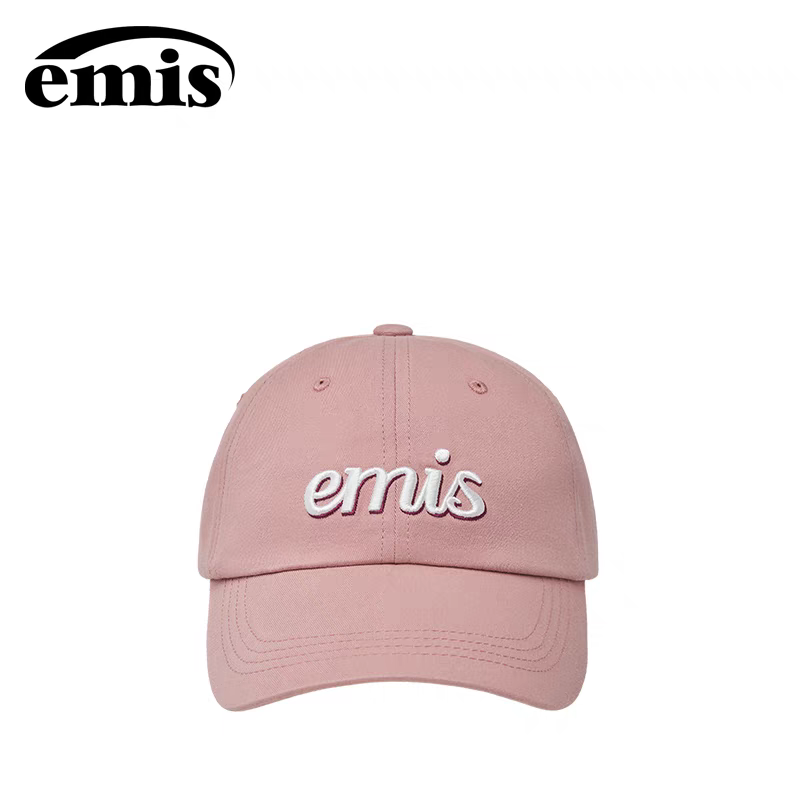emis帽子拼色手写体棒球帽粉色鸭舌帽女时尚韩系休闲软顶高级感潮