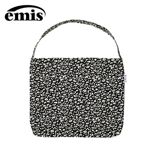 韩国emis帆布包豹纹灯芯绒帆布袋黑色刺绣通勤学生单肩文艺包