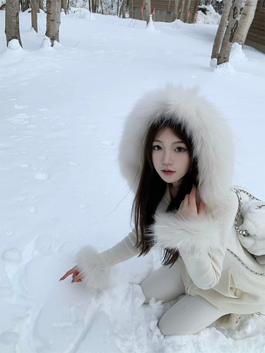 Hoggyqin Tea Hunter/енот меховой воротник с капюшоном с кардиганом женский ленивый вязаный топ