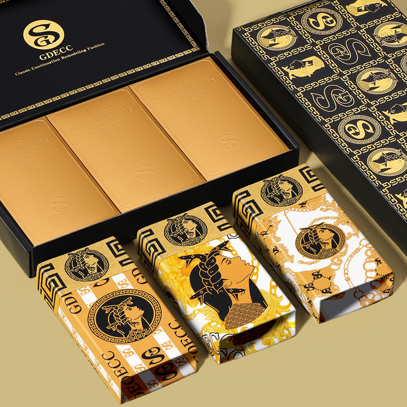 高档礼盒装男士内裤冰丝平角透气性感大码个性印花时尚四角短裤头