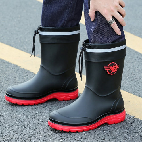 男士加绒保暖防滑防水雨鞋