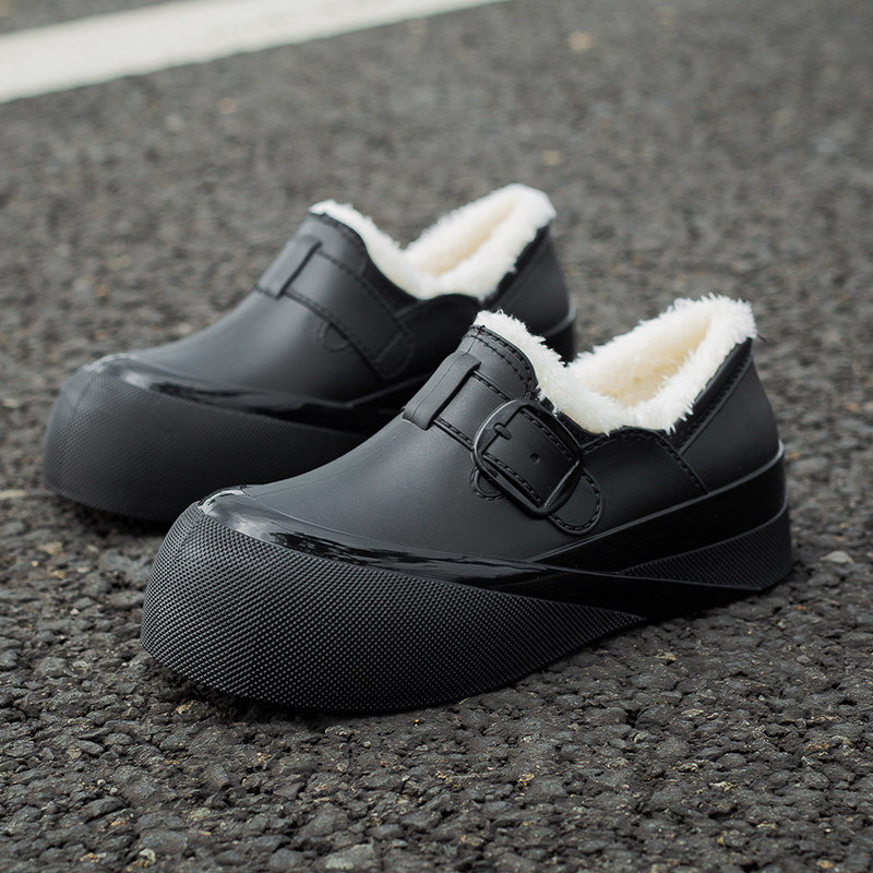 低帮加绒一体女款雨鞋时尚外穿防水防滑软底雨靴通勤胶鞋厨房水鞋