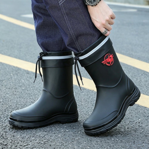 男士中筒雨鞋秋冬加绒可拆防水防滑加厚耐磨工作胶鞋户外钓鱼雨靴