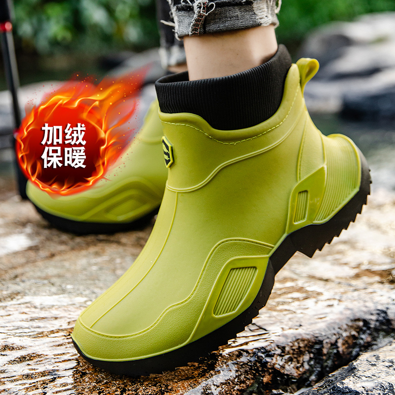 加绒保暖雨鞋男女加厚底耐磨短筒