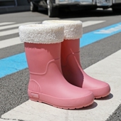 女款 成人中筒轻便防滑防水鞋 时尚 加绒棉雨鞋 外穿软底胶鞋 厨房雨靴