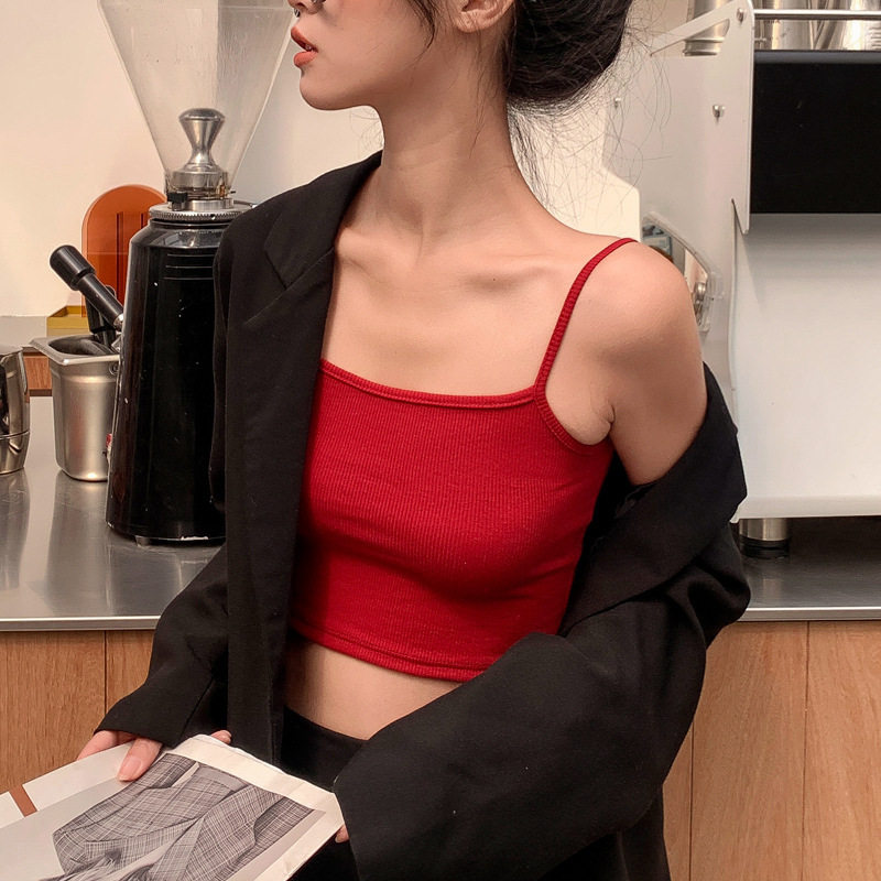 Q严选美背黑色吊带女夏季内搭打底小背心外穿性感露脐上衣小背心
