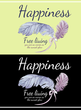 2023新款简约英文字母彩色羽毛图案热转印贴柯式过粉T恤胶印烫画