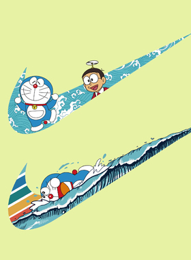 潮牌创意机器猫多啦大雄图案热转印贴柯式过粉胶印T恤卫衣烫画贴