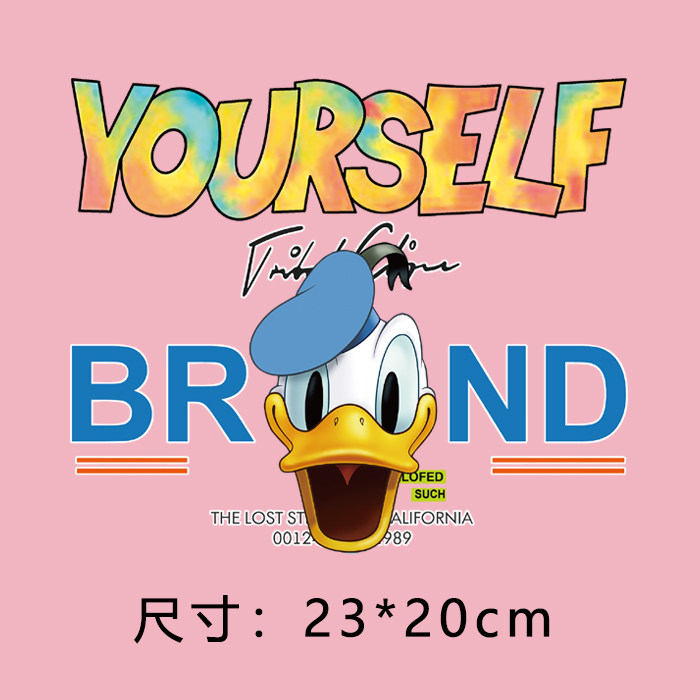 柯式潮流简约彩虹字唐老鸭图案热转印衣服印花辅料贴a级过粉烫画