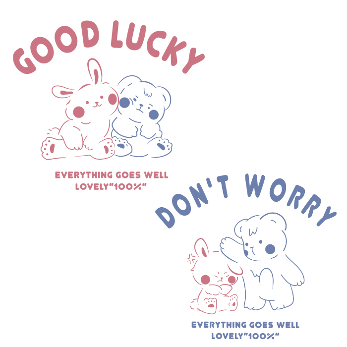 情侣可爱熊兔子幸运热转印烫画贴