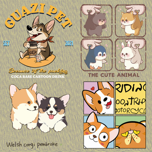 热转印贴卡通小狗烫画柯基犬胶印