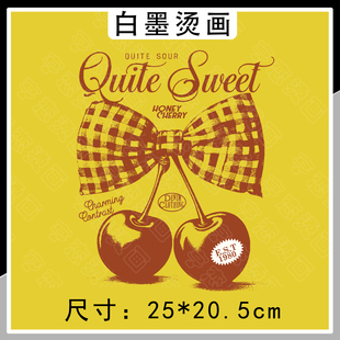 简约线绘蝴蝶结樱桃图案热转印T恤帆布包印花贴高弹白墨烫画贴