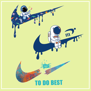 潮牌新款创意恶搞宇航员星系断裂对勾图案热转印衣服印花柯式烫画