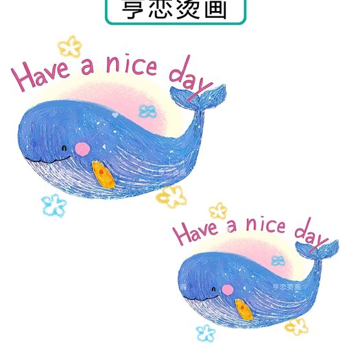 唯美可爱鲸鱼没好的一天图热转印T恤帆布包印花贴高弹白墨烫画贴
