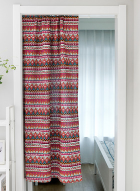 红色波西米亚几何门帘挂帘隔断帘布艺风水帘卫生间半帘不含杆
