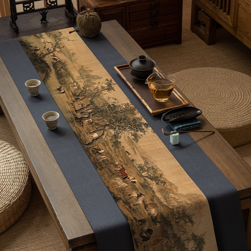 百骏图新中式桌旗桌垫茶几桌布禅意茶垫餐桌茶台