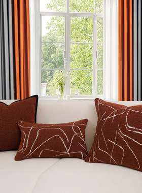 现代轻奢样板房客厅抱枕套橙色皮革编织靠垫高档别墅酒店靠枕批发