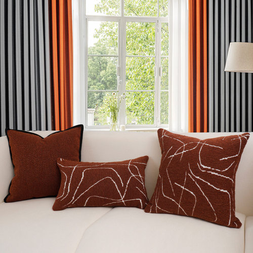 现代轻奢样板房客厅抱枕套橙色皮革编织靠垫高档别墅酒店靠枕批发