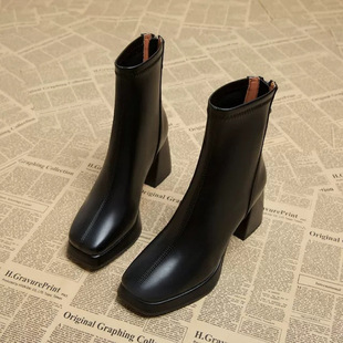 百搭高跟防水台马丁靴女2025新款春秋单靴瘦瘦英伦风炸街小短靴