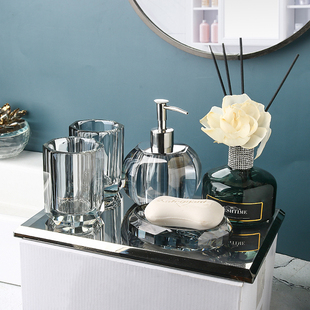 水晶玻璃洗手液瓶香薰托盘棉签盒酒店样板房美容院护肤品按压瓶