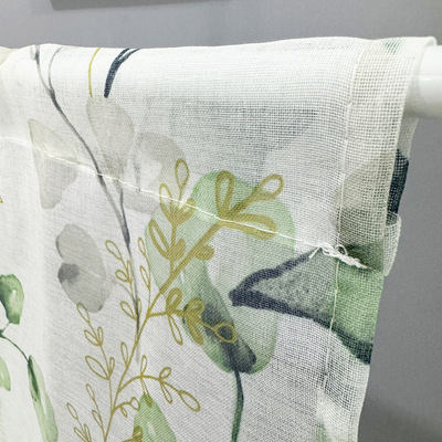 绿色花瓣穿杆厨房帷幔乡村农舍短帘咖啡厅装饰涤纶小窗户窗帘植物