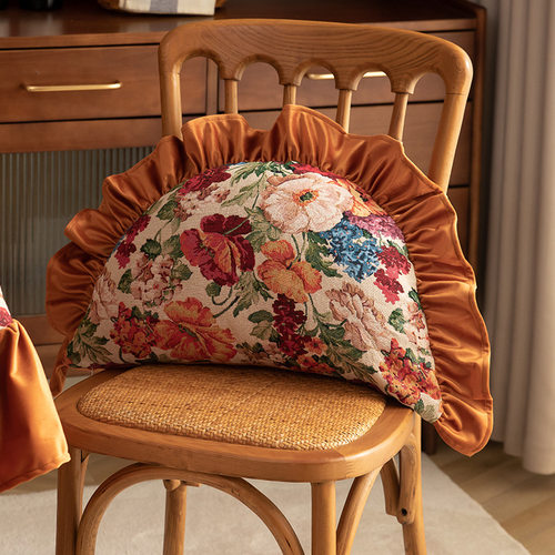 复古荷叶边花卉饺子枕创意半圆沙发异形抱枕颜值轻奢装饰靠背枕