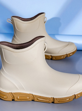 韩版黑色系短筒男雨鞋外穿经典耐脏涉水鞋钓鱼鞋厨房功能短水靴