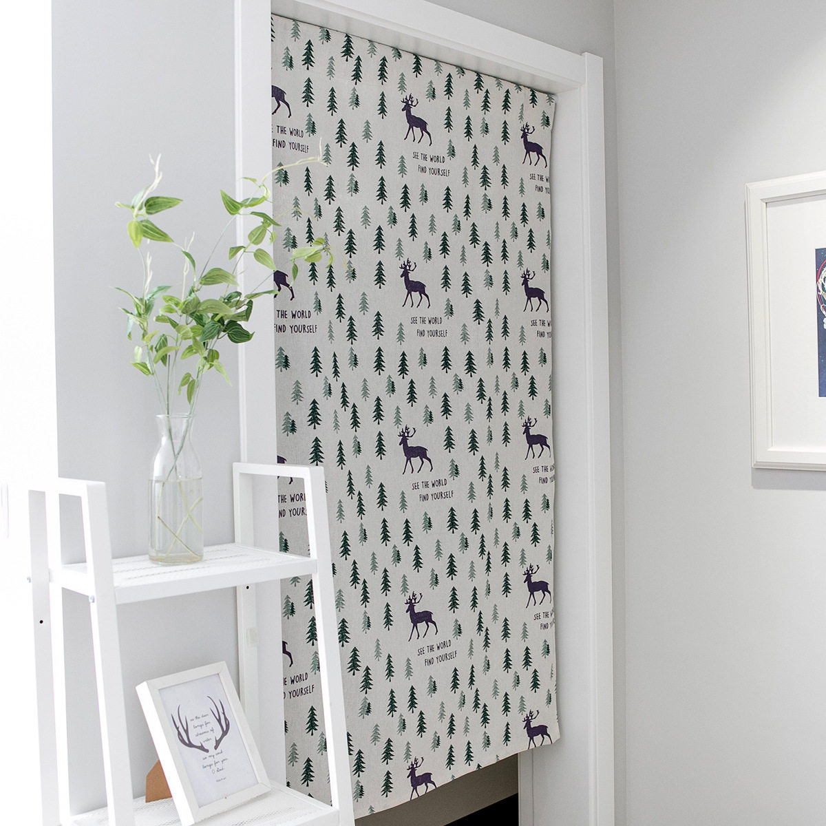 韩式小鹿印花圣诞树门帘挂帘隔断帘布艺风水帘卫生间半帘不含杆