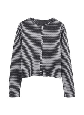 401-405实拍图韩系设计感灰色波点内里条纹开衫T恤女早秋2024新款