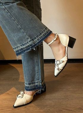 巨显气质！尖头单鞋女士2025新款黑色气质高跟鞋职业平底工作鞋子