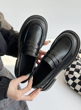 英伦风黑色小皮鞋女2023秋季新款百搭平底日系jk制服平底软妹单鞋