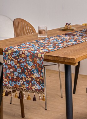 伊缦琪韵桌旗布中式古典红色提花流苏结婚茶几装饰氛围感长条茶旗