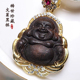 文莱黑奇楠沉香雕刻弥勒项链吊坠沉水级老料棋楠挂件女士小挂坠木