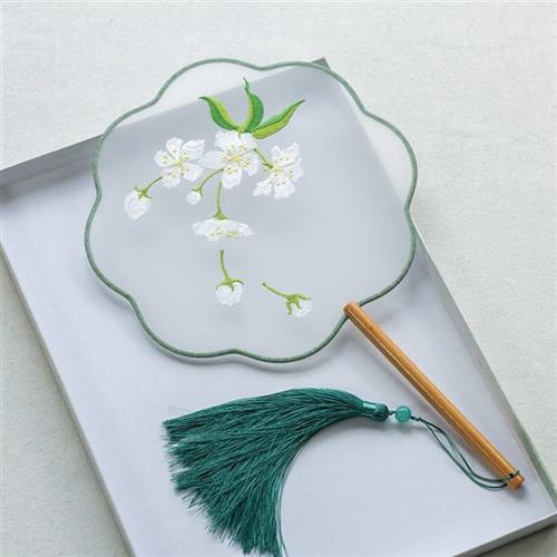 速发古风团花苏绣文艺中式圆形扇子拍照扇丹牡旗袍汉服走秀舞蹈圆