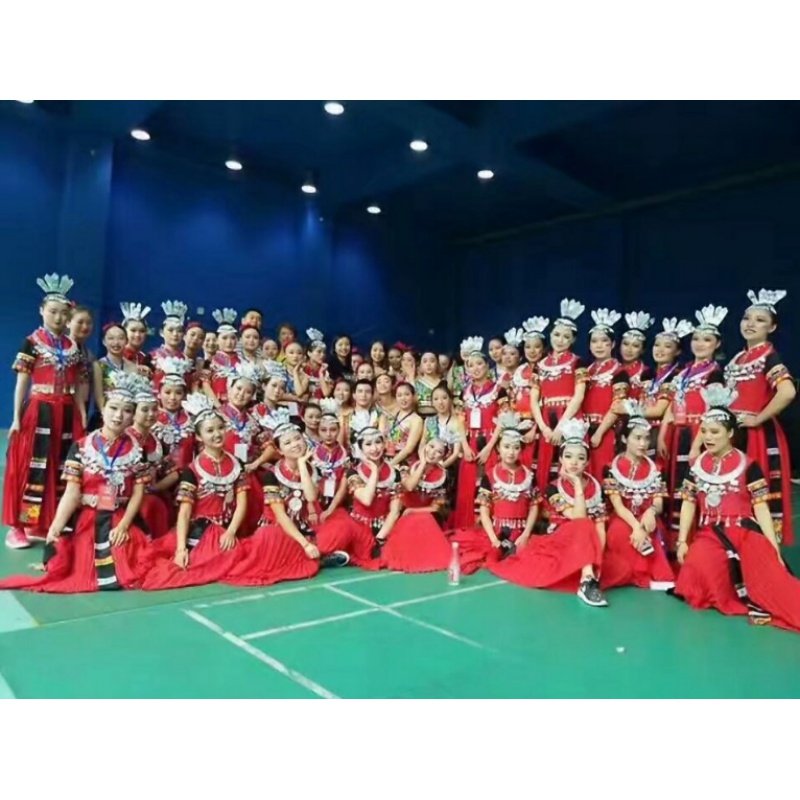 速发一抹红苗族舞奖服装演出服荷花蹈民族舞蹈服装彝族苗演服装族