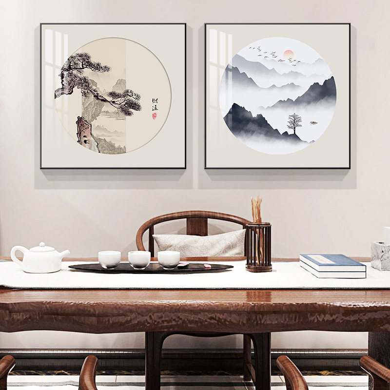 现货速发新中式玄关装饰画客厅山水画大气书房茶室办公室挂画餐厅