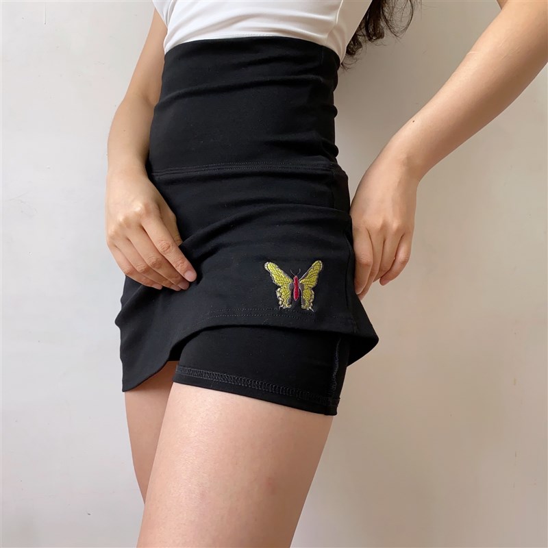 速发Gs Girl Go 自制0o复古超高腰A蝶刺绣蝴字带安全裤短裙半身裙