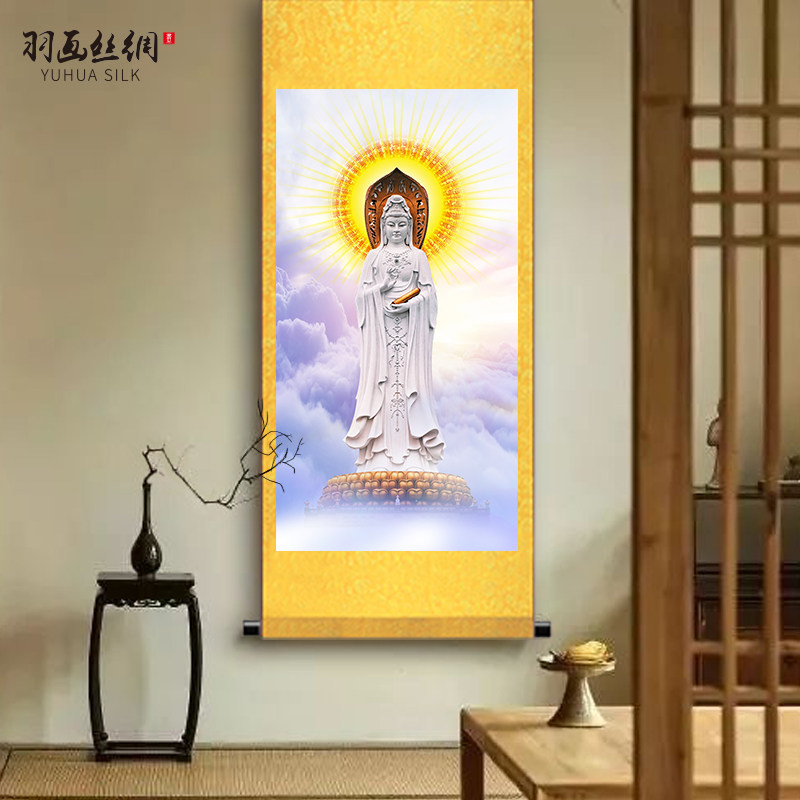 现货速发南海白衣观音佛像挂画其骑龙观音送子观世音居家供奉装饰