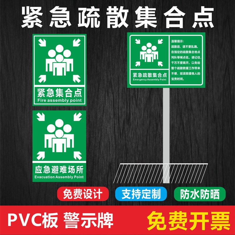 速发紧急疏散集合点警示牌应急避难场所标识牌安全标志牌立柱铝板