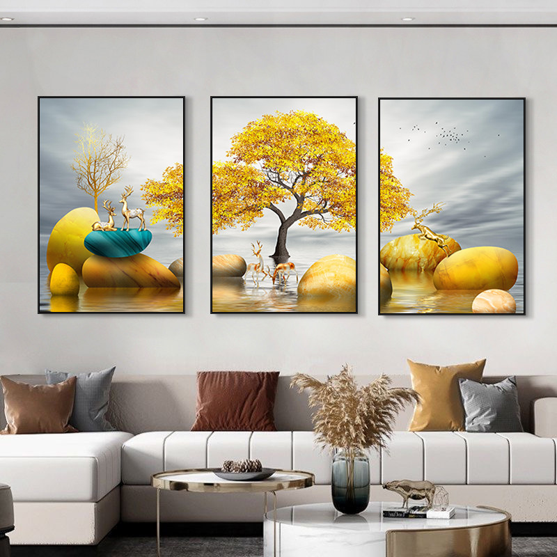 速发【框】装厅客挂画简约沙发背景墙饰画餐厅三联壁画