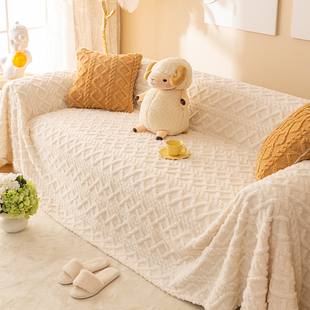 速发沙发盖布防猫抓毯025通款 新用秋冬白色毛绒沙发套罩全盖 四季