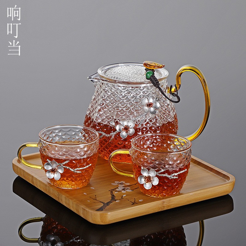 速发玻璃锤纹带内胆小茶壶茶水分离泡茶壶日式小号家用耐热梅花煮