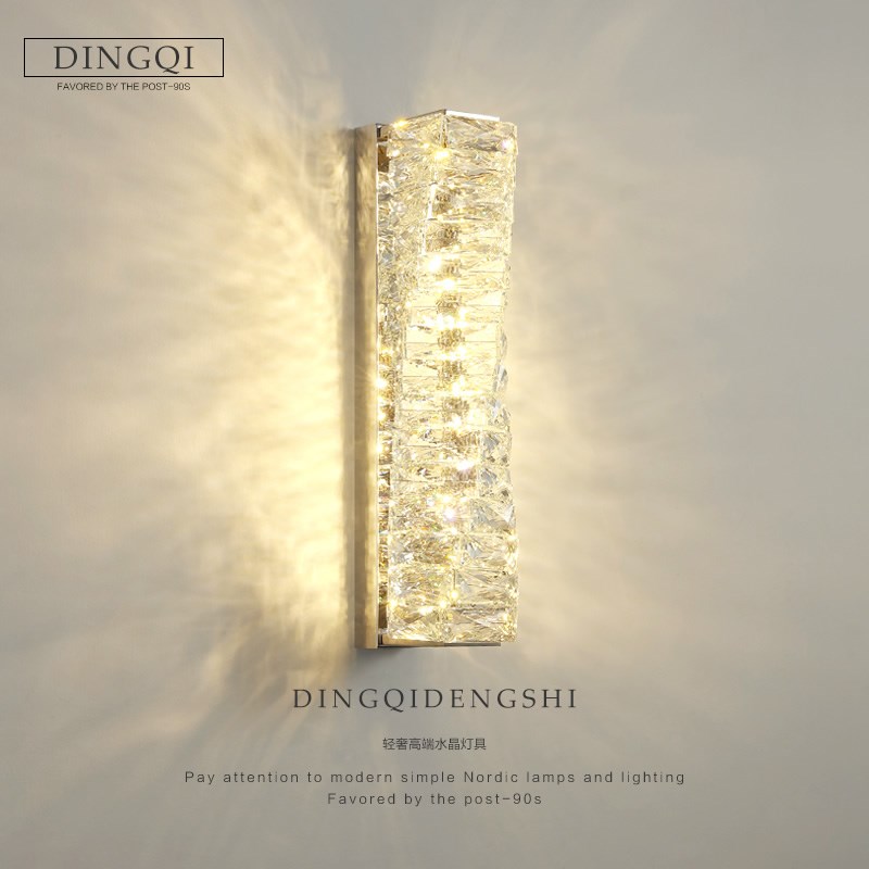 速发轻奢水晶壁灯卧室过道走廊创意简锈不约钢客厅背景墙头床灯具