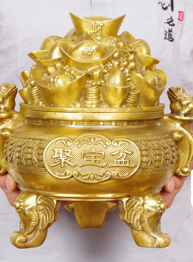 速发可开盖纯铜聚公盆摆件储办罐店铺开业礼品蓄宝室大象金蟾装饰