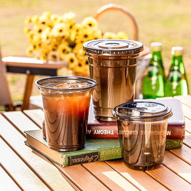 速发咖啡杯一次性黑色奶茶杯带盖铁生打拿风椰包杯子冷饮pet杯