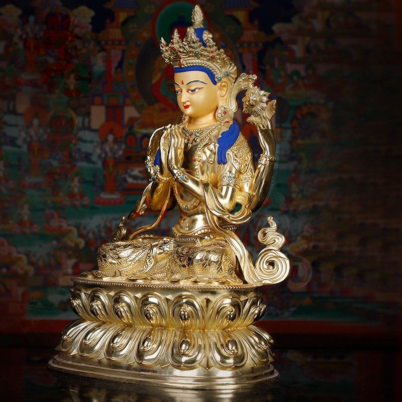 速发藏法密宗用品佛具尼泊尔全鎏金纯铜密宗护传佛像 四臂观音