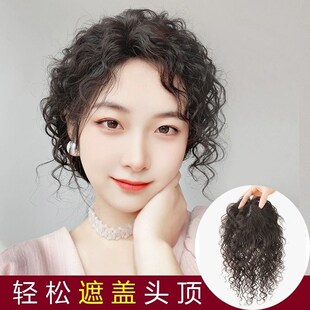 速发假发头顶补发块发短卷发无发卷白发蓬松玉米须遮假痕片